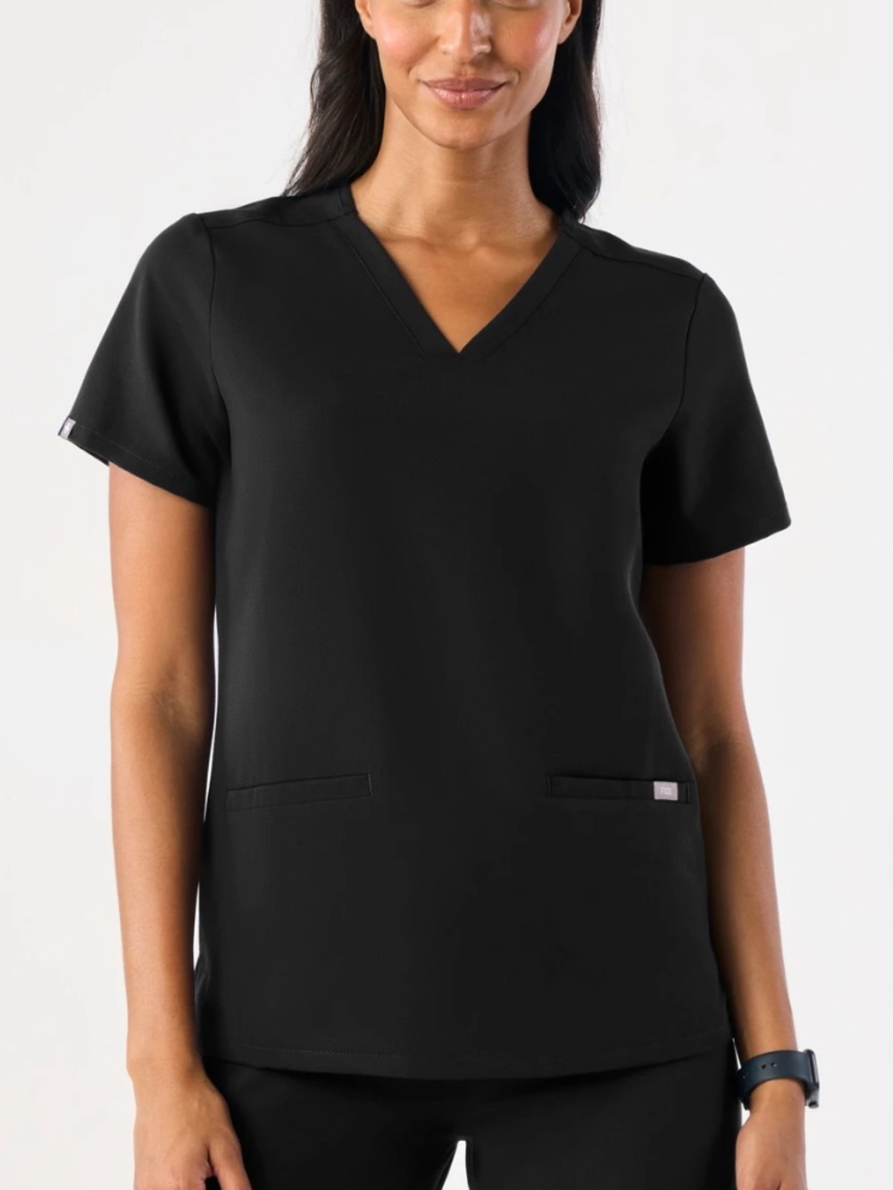 Figs Women’s Black V-Neck Casma Short Sleeve Scrub Top, 3 Pockets Size Small
